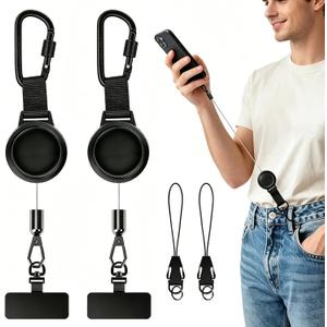 2Pack Anti theft Phone Tether, Retractable Phone Lanyard with Steel Cable, Locking Carabiner & 360 Swivel, Universal Phone Tether Tab for Outdoor Skiing Hiking Climbing Fishing, Black