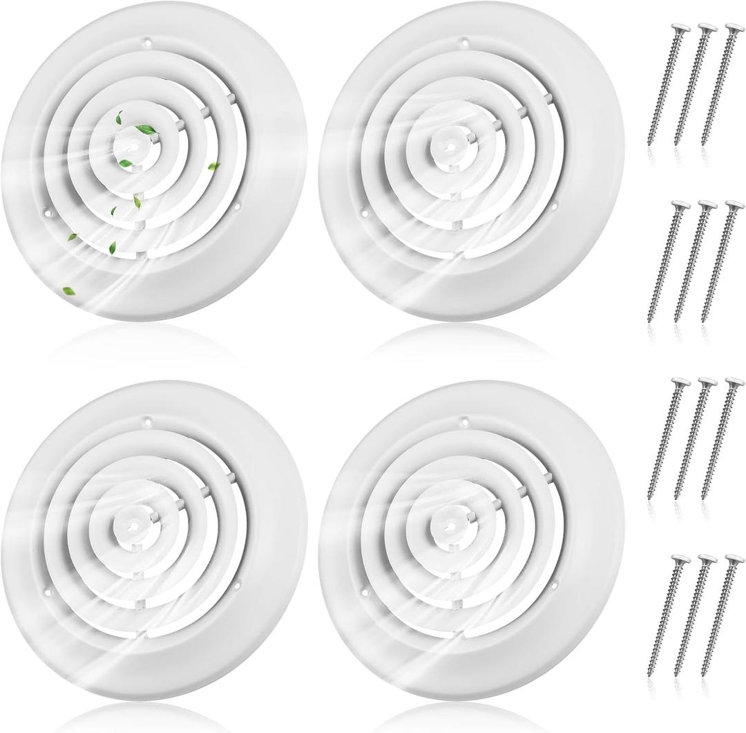 Therwen 4 Pieces 8 Inch Round Vent Cover, Ceiling Diffuser HVAC Vent Duct Cover Replacement with Screws to Install, Fitting in 8 Inch Duct, Outer Dimensions: 11-15/16"