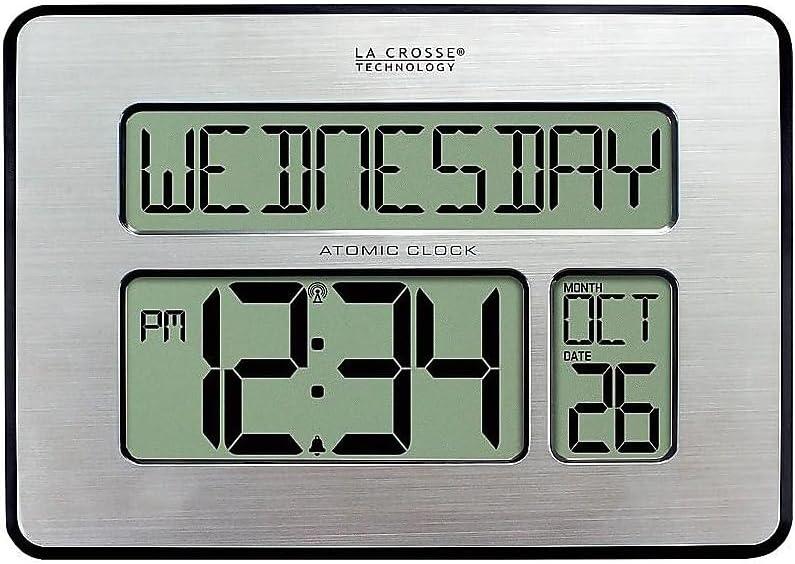 La Crosse Technology 513-1419-INT Atomic Full Calendar Clock with Extra Large Digits - Silver, 9.84"L x 1.14"W x 7.48"H