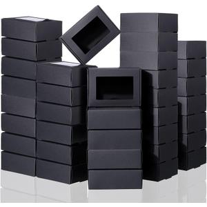 Zonon 100 Pieces Soap Boxes for Homemade Packaging Small Kraft Treat Boxes with Window Present Holder for Candy Bakery Soap Making, 3.54 x 2.44 x 1.26 Inch(Black)