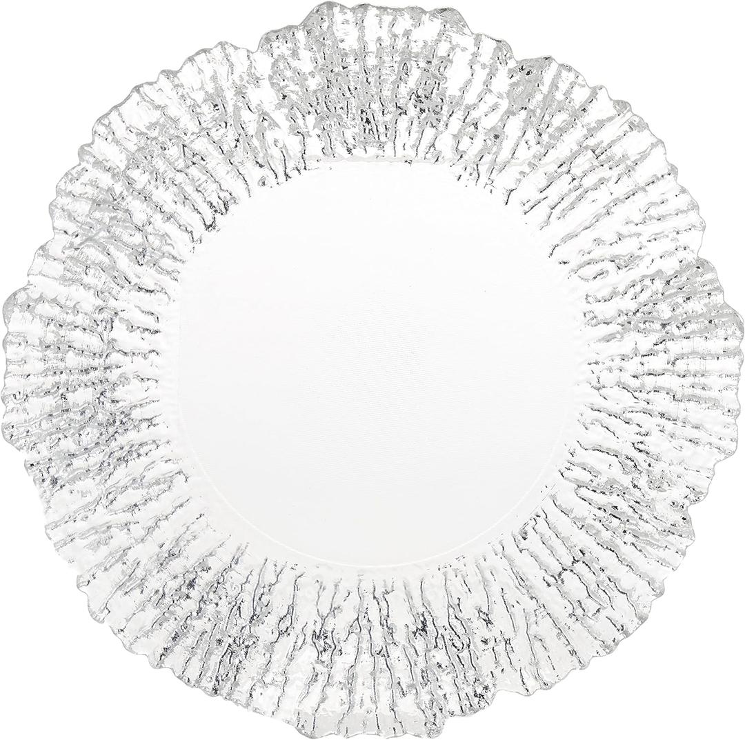 ChargeIt by Jay Flower Charger Large 13-inch Decorative Glass Service Plate for Home Or Professional Fine Dining-For Upscale Catering Events, Dinner Parties, Or Weddings, Silver