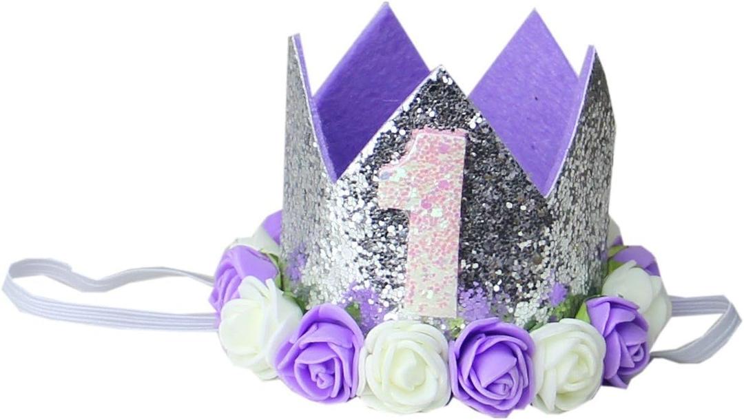 Kirei Sui Baby Silver Lavender One 1st 1/2 Half Birthday Rosettes Crown Headband