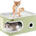 Garnpet Cat Bed for Indoor Cats Cube House, Covered Cat Cave Beds & Furniture with Scratch Pad and Hideaway Tent, Cute Modern Cat Condo for Multi Small Pet Large Kitten Kitty, Large, Green (23.6"D x 16.5"W x 13"H)