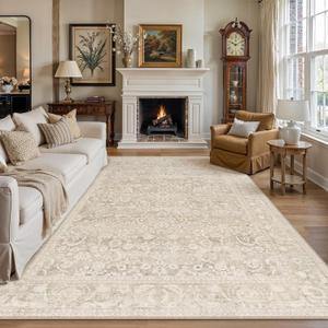 9x12 Area Rug for Living Room Vintage Printed Beige Rugs