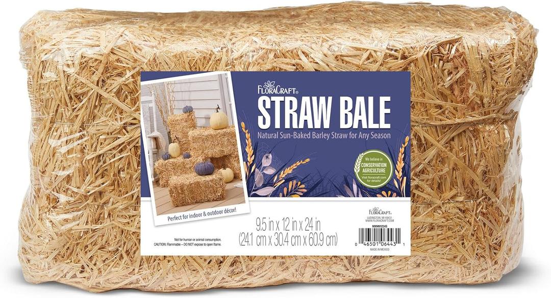 FloraCraft Decorative Straw Bale 9.5 Inch x 12 Inch x 24 Inch Natural