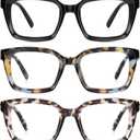 XVXV Reading Glasses for Women Men - Blue Light Blocking Readers Oversize Square Anti Glare with Spring Hinge