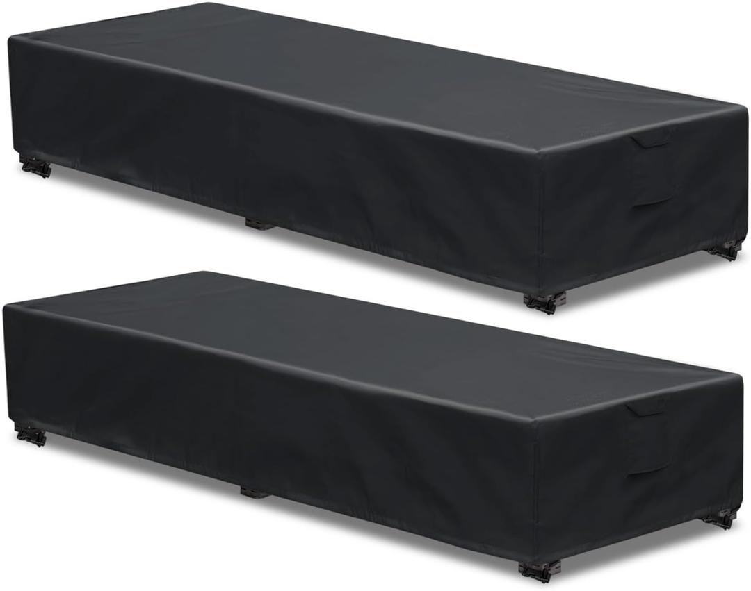 Waterproof Patio Lounge Chair Cover 2 Pack Outdoor Chaise Lounge Covers 600D Weather Resistant Material, UV Protection, Windproof Design Outside Furniture Covers 80" x 28" x 14" H,Black