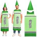 Tarpop Halloween Crayon Costume for Adult 2025 Funny Crayon Dress Gnome Cone Hat Team Group Family Cosplay Costumes Outfit(Green)