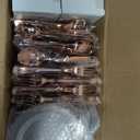 GATHER 700PCS Rose Gold Plastic Plates - Clear Rose Gold Rim Disposable Dinnerware Set Includes 200 Plates, 300 Silverware, 100 Napkins, 100 Cups for Party & Wedding