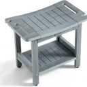 HDPS Shower Bench for Inside Shower, Gray Waterproof Shower Stool for Shaving Legs, Poly Lumber Shower Chair Seat with Handles & Shower Head Holder, Bathroom Shower Foot Rest Stool with Storage Shelf