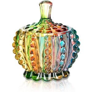 Joeyan 6 oz Colorful Embossed Glass Jars with Lid - Crystal Glass Candy Dishes - Iridescent Candy Jars Jewelry Box for Wedding, Party, Buffet Decorative (Colorful-2)