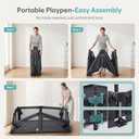 Baby Playpen Portable, Pre-Assembled Play Pen 71x79 Large Foldable Playpen for Babies and Toddlers, Sturdy and Safe Toddler Play Yard Indoor Outdoor with Carry Bag, Black