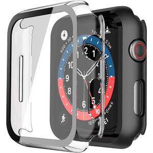 4 x Misxi 2 Pack PC Case with Tempered Glass Screen Protector Compatible with Apple Watch SE 3 (2025) SE 2 SE Series 6 Series 5 Series 4 40mm, Shockproof Protective Cover for iWatch, 1 Black + 1 Transparent