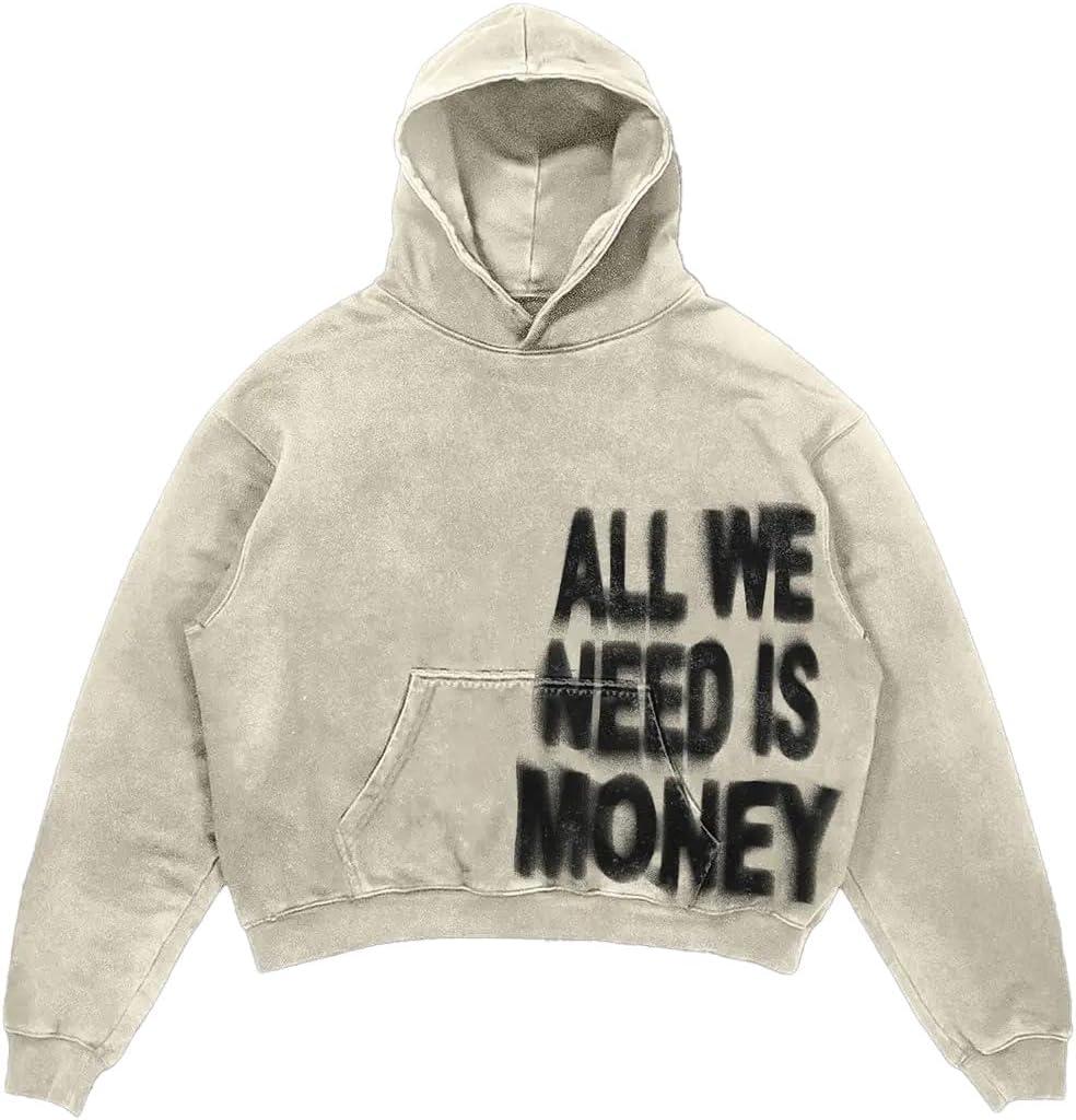 Unisex Y2K Colorful Sweatshirt Hip Hop Letter Print Oversize Hoodie Casual Baggy Harajuku Gothic Pullover Hoodie (Medium, Beige)