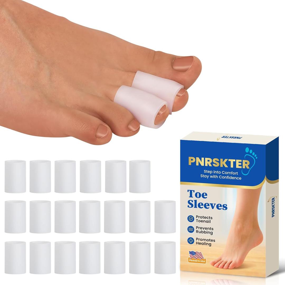 Pnrskter Silicone Toe Protectors - (20pcs for M Size) Toe Sleeve, Toe Caps for Hammer Toes, Overlapping Toes, Blisters, Calluses, Corns,Toenails Loss
