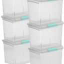 Sterilite Large Nesting ShowOffs, Stackable Small Storage Bin with Latching Lid and Handle, Plastic Container to Organize Office Files, Clear, 6-Pack