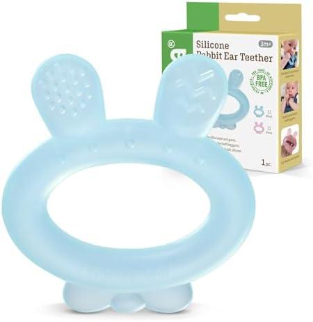 Haakaa Silicone Baby Teether - Rabbit Ear Frozen Teething Toy for Babies 3-6 Months- Cold Teething Relief - BPA Free Silicone -Blue