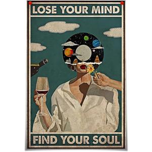 Vintage Lose Your Mind Find Your Soul Poster Mental Health Inspirational Quote Canvas Wall Art Aesthetic Posters Music Girl Print Painting Abstract Wall Decor for Bed Room Bathroom 12x16in Unframed