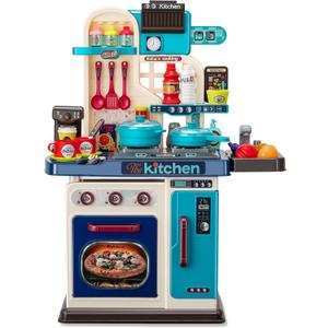 Kids Kitchen Playset-53pcs Cooking Stove,Paly Sink,Oven,Kitchen Toys with Realistic Lights&SoundsPretend Play Toys,Kitchen Toys for Toddler 1 2 3(Blue)