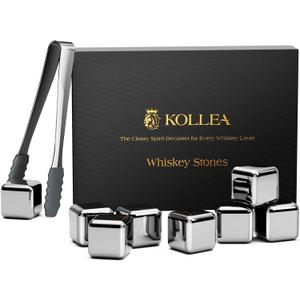 Kollea Whiskey Stones, 8 Packs Stainless Steel Whiskey Chilling Rocks, Reusable Ice Cube for Drinking, Cool Birthday Gift for Men Dad, Boyfriend, Beer Lover, Bourbon, Scotch, Gin, Beverage, New Year