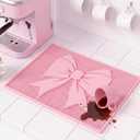 Pink Bow Silicone Coffee Bar Mat 18"X12" Cute Bow Kitchen Mats for Countertop Pink Coffee Bar Accessories Non-Slip Bartender & Spill Decorative Drying Drip Pad for Kitchen