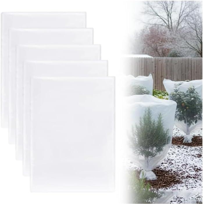 5Pcs Plant Covers Freeze Protection for Winter, 31.5" x 23.6" Outdoor Protection Jacket for Shrub Tree Potted Plants Winter Cold Weather, Frost Cloths for Outdoor Plants Cold Weather Blankets