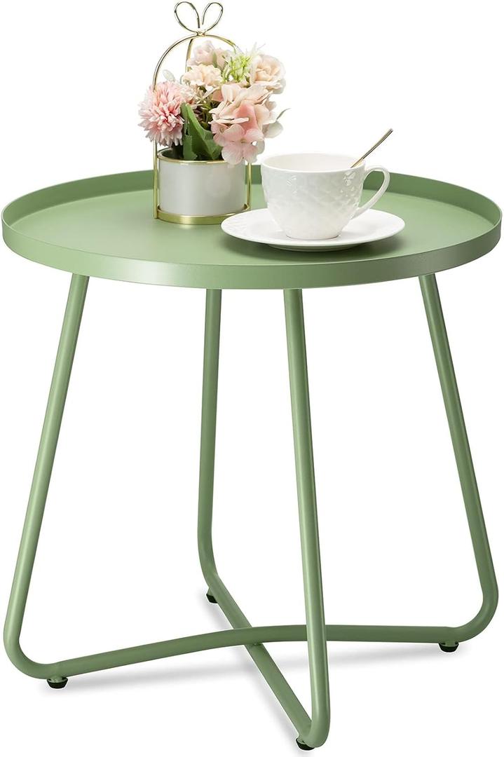 danpinera Outdoor Side Tables, Weather Resistant Steel Patio Side Table, Small Round Outdoor End Table Metal Side Table for Patio Yard Balcony Garden Bedside Green, Set of 2