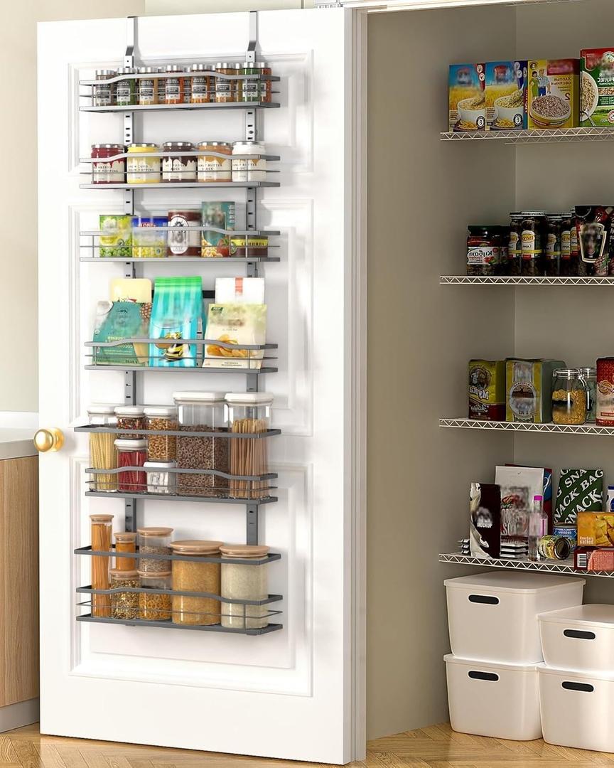 Moforoco 6-Tier Over The Door Pantry Organizer, Pantry Organization and Storage, Black Hanging Basket Cabinet Door Wall Spice Rack Shelves, Home & Kitchen Laundry Room Bathroom Essentials accessories, 6-Tier Standard, Black