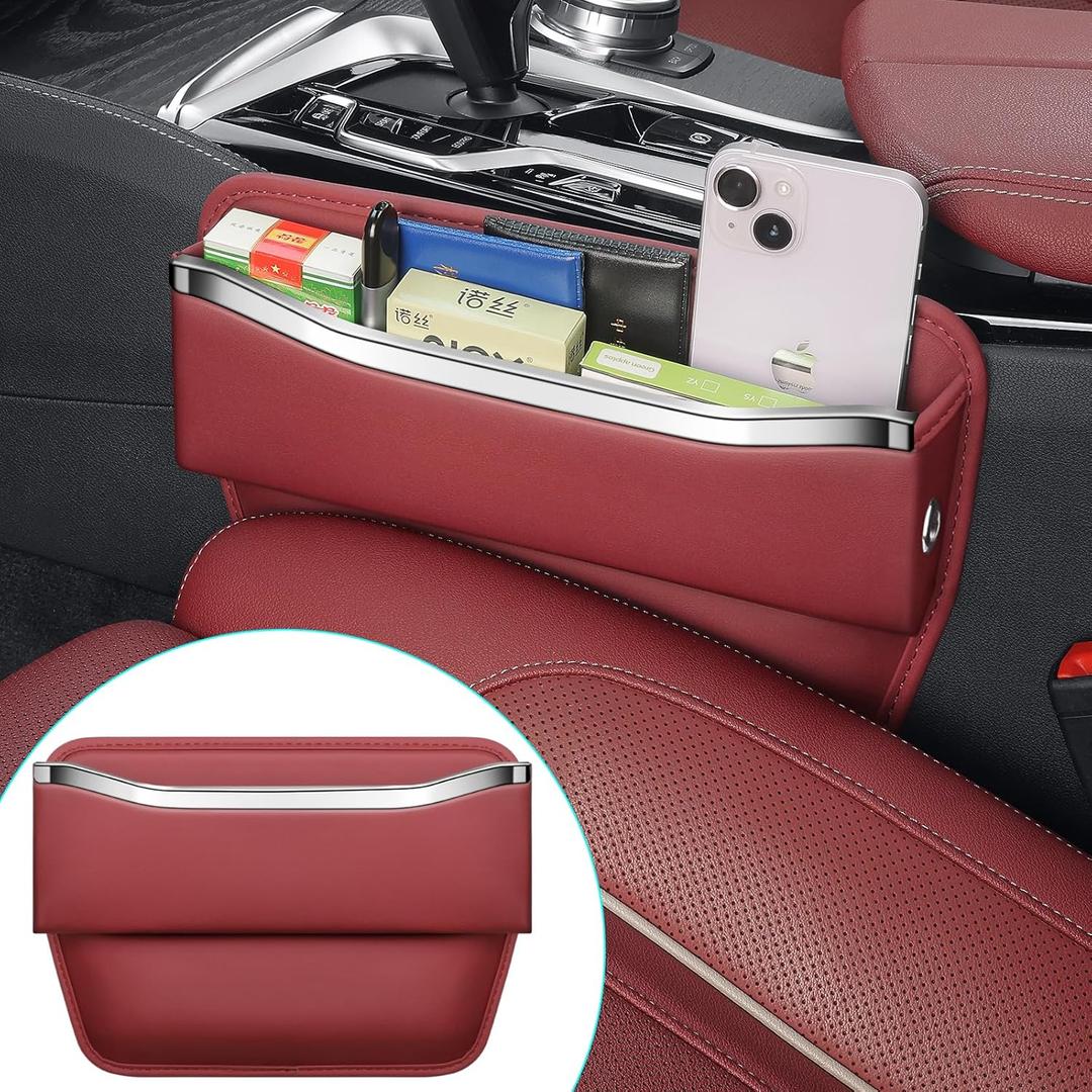 Car Seat Gap Filler - Premium Leather Car Organizer with Extra Storage - Organize and Secure Your Car Essentials - Fits Most Cars, SUV, Truck - 1 Pack - Red