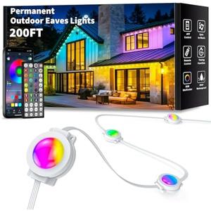 YIBULAYIN 200FT Permanent Outdoor Lights, Smart RGB Eaves Lights with App/Remote Control, LED IP67 Waterproof Outdoor Lighting for Halloween Christmas Holidays Daily Party House Roof Lighting