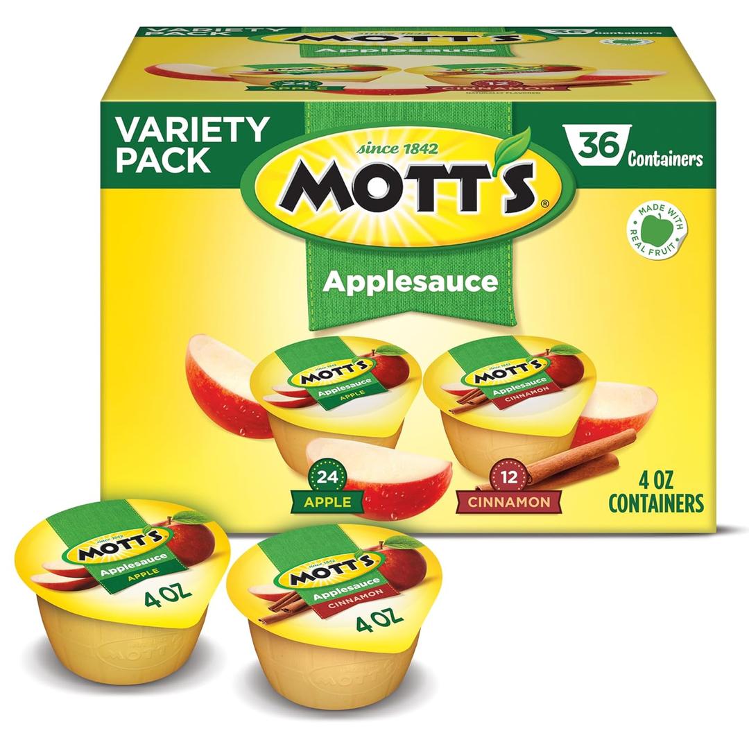 Mott's Apple & Cinnamon Variety Pack Applesauce, 4 oz cups, 36 count, No Artificial Flavors, Good Source Of Vitamin C, Nutritious Option For The Whole Family (EXP 05/31/25)
