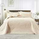Alaskan King Bedspread Set Oversized King Bedspreads 132x120 inches Floor Length King Size Bedspread Extra Wide King Quilt Paisley Quilt Beige Coverlet Sets with Shams