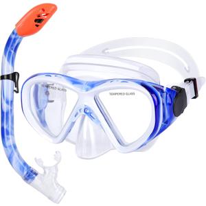 Kids Snorkel Set, Children Anti-Fog Diving Mask Swimming Goggles Dry Top Snorkel Equipment Snorkeling Packages Swimming Gear for Youth Boys Girls Age 5-10