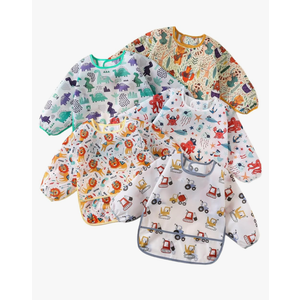 Sleeved Bib,5 Pack,Waterproof Shirt Bibs for Baby 3-24 Months Wipe Clean