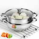 Steamer Pot Stainless Steel 2 Tier - 28cm Steamer Pot w/Glass Lid Food Veg Cooker Pot Cooking Pan Steaming Pot Dim Sum Cookware Steamer For Kitcken Cooking Tool