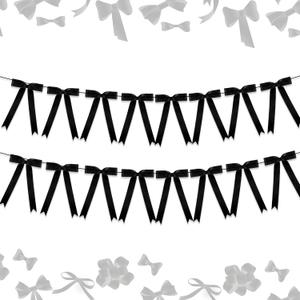 JeVenis Black Bow Garland Coquette Bows Banner for Birthday Bridal Shower Bachelorette Baby Shower