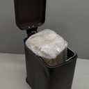 mDesign Metal Freestanding Slim Toilet Bowl Brush and Holder + Rectangle Narrow 5 Liter / 1.3 Gallon Step Pedal Trash Can Wastebasket for Bathroom - Small, Compact Design - Set of 2 - Bronze