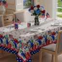 XCHI Flowers America Stars Eucalyptus Leaves 4th of July Tablecloth Rectangle Patriotic Memorial Day Table Cloth Table Covers for Indoor Dining Home Party Decorations 60x84 Inch