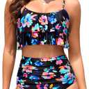 Tempt Me High Waisted Bikini Two Piece Swimsuits Tummy Control Bathing Suit Ruffle Ruched Swimwear (Small, Colorful Floral)