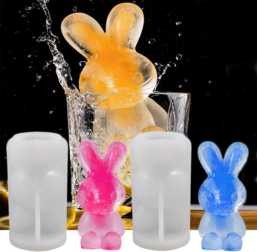 Rabbit Ice Cube Molds Trays 2 Pack, Fun Animal Shape Ice to DIY Lovely 3D Drink Whisky Coffee Juice Cocktail. Easter Bunny Silicone Candle Chocolate Epoxy Resin Mold Fun Gifts for Easter Party