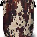 Brown Cow Skin Print Laundry Basket with Sturdy Handles, Nature Cowhide Collapsible Oxford Cloth Laundry Hamper Organizer Basket for Bathroom Bedroom 15.7x20 Inch