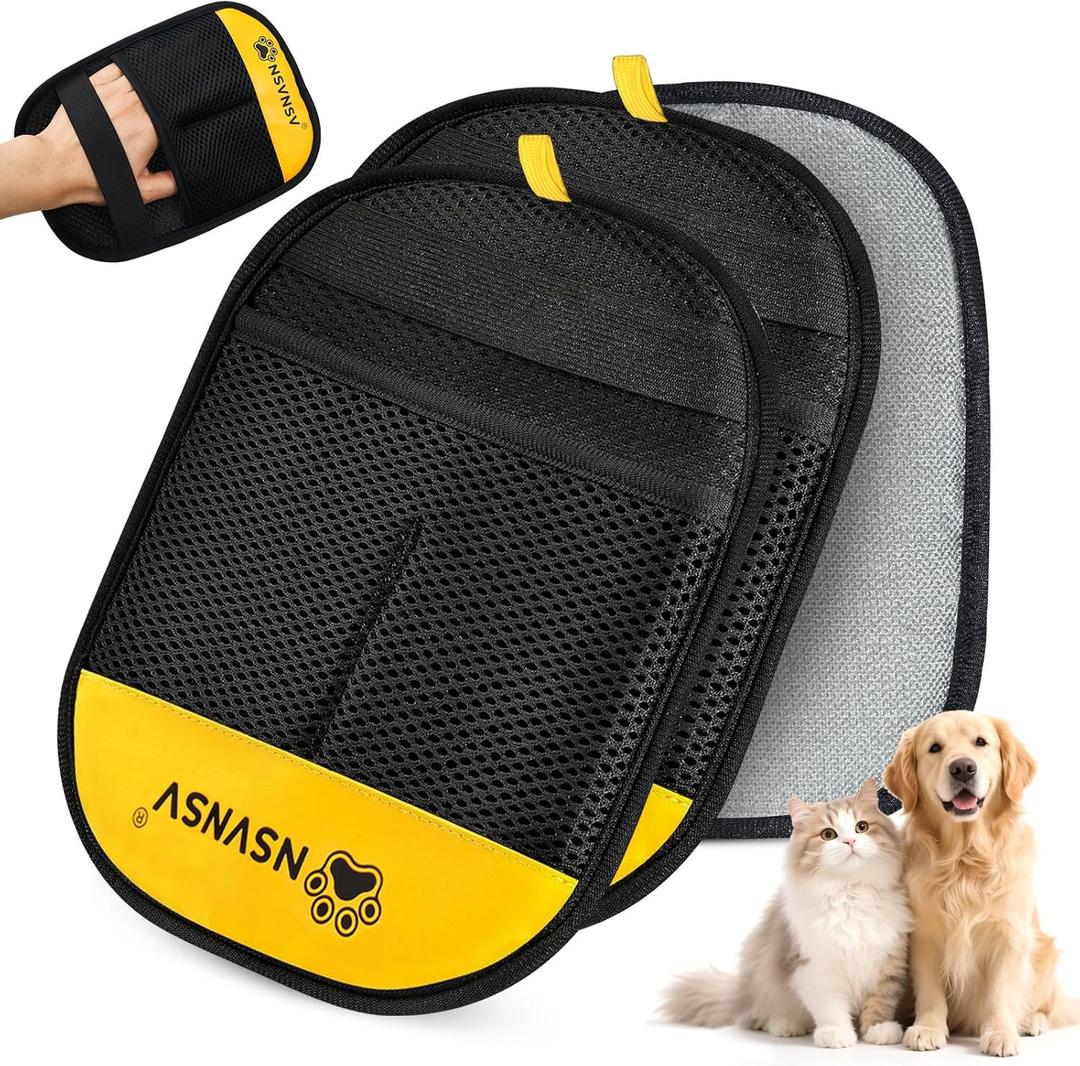 NSVNSV Pet Hair Removal Gloves, Ease of Removal Electrostatic Cat Dog Hair Remover Glove, Reusable Magic Brush Pet Hair Remover Tool for Clothing, Carpet, Sofa Gaps, Car Seat, Yellow, 2PCS