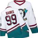 Mighty Ducks Jersey Movie Ice Hockey Jersey S-XXXL Charlie Conway #96 Adam Banks #99, 90S Hip Hop Clothing for Party (White, M)