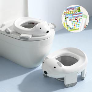 2-in-1 Potty Training Toilet for Toddlers (12 M+) - Portable Travel Potty Seat with Training Charts, Safety Locks (Continuous Improvement) & Polar Bear Design