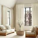 Extra Long Pinch Pleat Linen Curtains for Living Room 120 Inches Long Sliding Glass Door Semi Sheer Curtain Cream 2 Panels Pleated Drape (Natural)