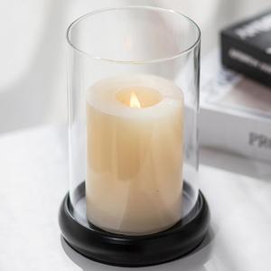 Sziqiqi Black Hurricane Candle Holder - Clear Glass Pillar Candle Holder Cylinder Lantern with Metal Tray for Mantel Fireplace Coffee Dining Table Decorative Table Centerpieces for Christmas Wedding (1 Pc)