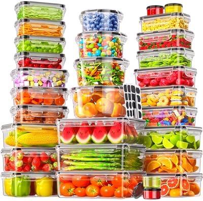 60 PCS Food Storage Containers with Lids Airtight, (30Lids & 30 Containers) Leak proof Containers Set for Kitchen, Meal Prep, BPA-Free, PVC-Free Plastic, Microwave/Dishwasher Safe, Extra Labels & Pen