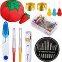 Fbshicung 140 Pieces Sewing Tool Set Including Tomato Pin Cushion,Glass Ball Head Pins, Self Threading Needle Gourd Shaped Needle Threaders, Seam Ripper, Scissors,Thimble and Soft Tape Measure