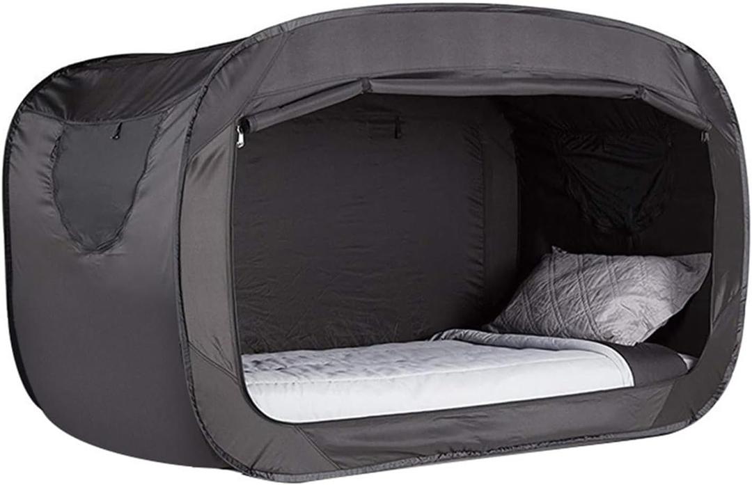 NKM Twin Bed Canopy Indoor Tent for Adults,Blackout Bed Tent,Portable Black Folding Sleep Tent