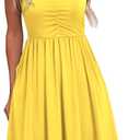 YATHON Casual Dresses for Women Sleeveless Cotton Summer Beach Dress A Line Spaghetti Strap Sundresses with Pockets (Yt090-yellow)(Small)